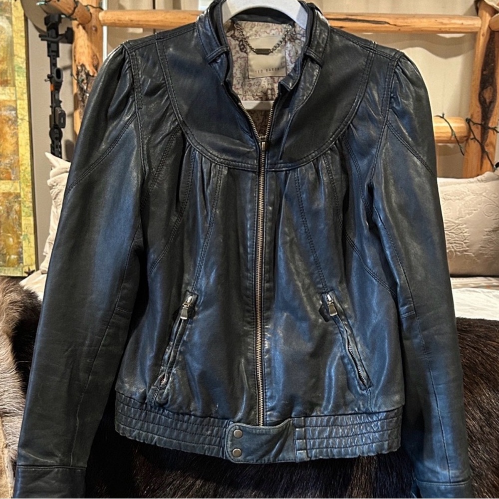 Ted Baker London Dark Brown Leather Jacket - Picture 3 of 4